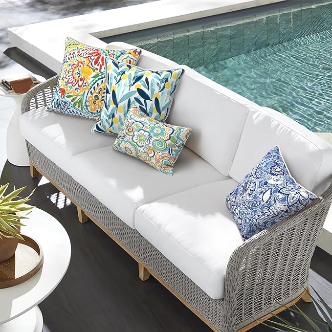 Outdoor Throw Pillow Covers Pack of 2, Decorative Water Repellent Square Pillow Cases 18x18 Inch, Patio Pillowcases for Home Patio Furniture Use, Floral Bluish Violet