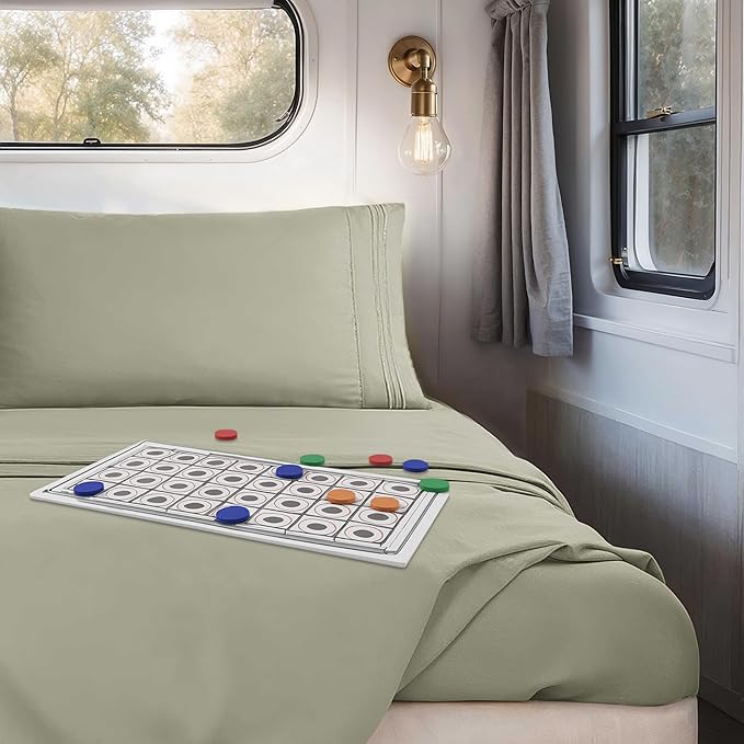 Clara Clark Bed Sheets, Premier 1800 Series 4 Piece RV Queen Sheet Set, Luxury Soft Sheets for RV Bunks, Short Queen - Sage Green