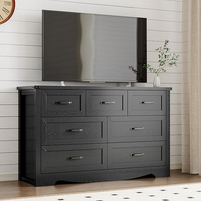 7-Drawer Dresser for Bedroom, Modern Wooden Chest of Drawers with Metal Handles, Anti-Tipping Design, Sturdy and Stable Storage Organizer for Living Room, Entryway, Home Office