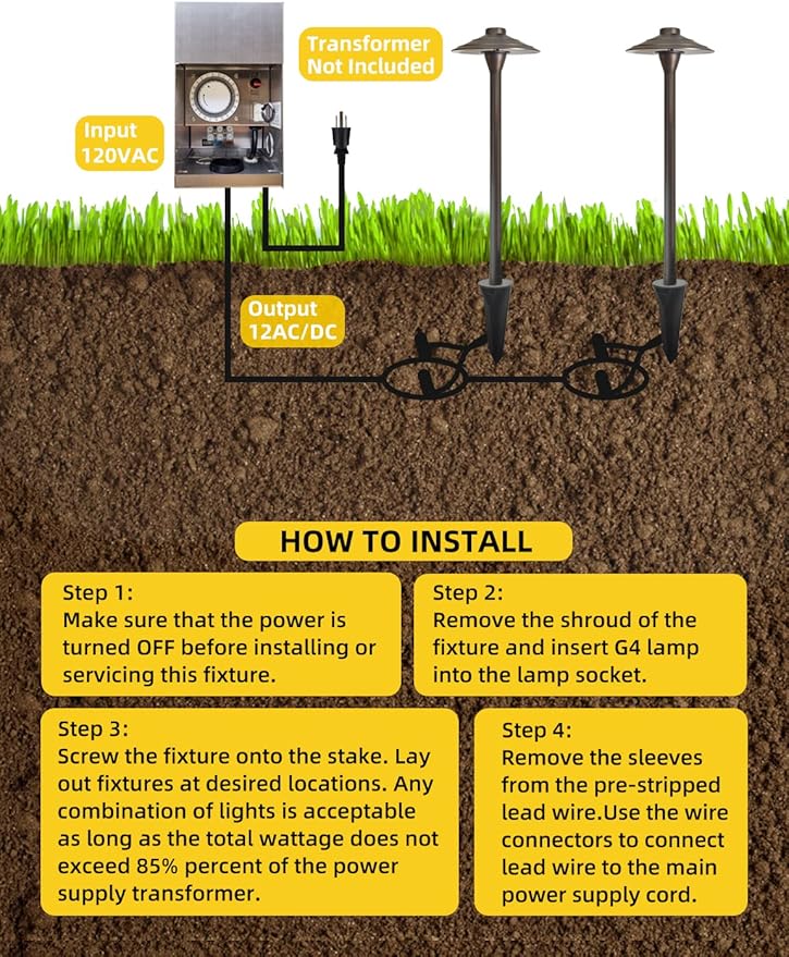 COLOER Brass Low Voltage Walkway Lights for Outside Bronze Finish 4-Pack with LED G4 Bulb,9-17V AC/DC 2W 2700K Warm White Outdoor Landscape Path Lights for Garden,Yard,Sidewalk or Driveway(601B)