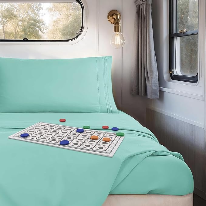 Clara Clark Bed Sheets, Premier 1800 Series 4 Piece RV Queen Sheet Set, Luxury Soft Sheets for RV Bunks, Short Queen - Mint Green