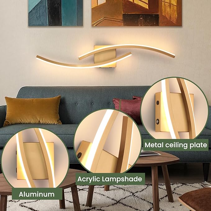 Battery Operated Wall Sconce Set of 2,Gold Wall Sconces with Remote Control,3000K-6000K Modern LED Wireless Wall Light for Living Room, Hallway, Bedroom, 39.3 Inch (2 Pack)