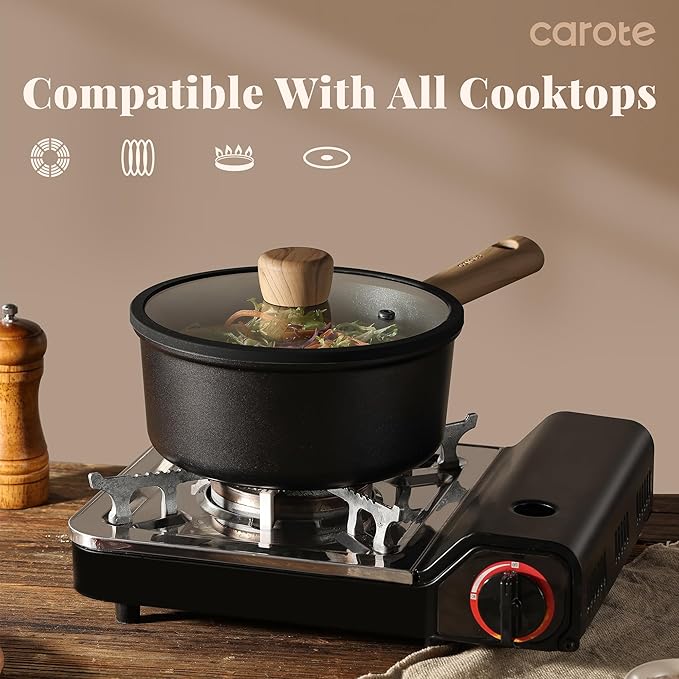 CAROTE Nonstick Sauce Pan Set With Lid, 1.5Qt & 2.6Qt Non Stick Saucepan Small Pots for Cooking, Multipurpose Ultra-light Titanium Small Kitchen Cooking pots, Induction Compatible, PFOA/PFOS Free