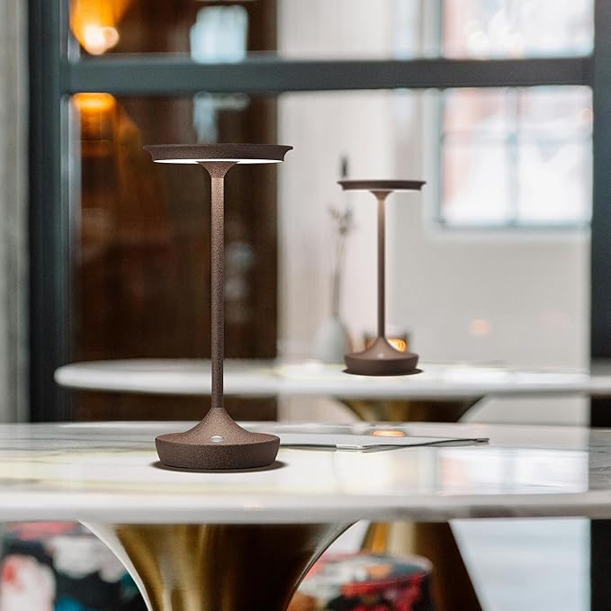 YHT Cordless Rechargeable Table Lamps, Portable 6000mAh Battery Desk Lamp Waterproof 3 Color Stepless Dimming LED Table Light with Memory Function for Outdoor/Dinning/Patio/Restaurant (Rust 1Pack)