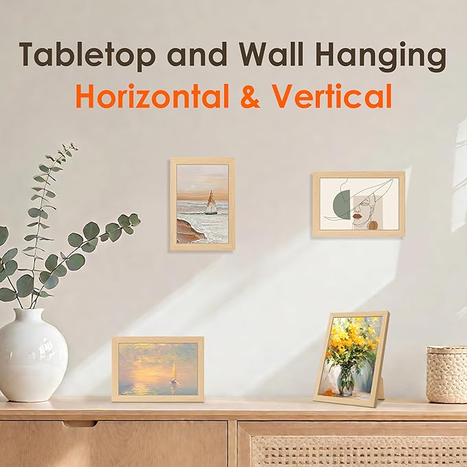 FIXSMITH 4x6 Picture Frame Set of 2, 4x6 Photo Frames with HD Plexiglass for Wall Hanging or Tabletop Display, Natural