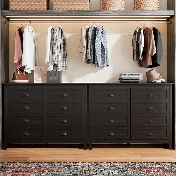 Wananlanen® Farmhouse Dresser for Bedroom, Antique Double Dresser & Chest of Drawer with Vintage Handle and Storage, Wooden Tall Rustic Organizer for Bedroom