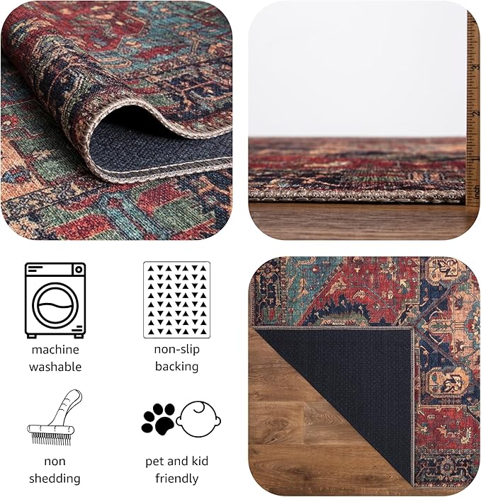 Keen Home Design 2x3 Rug - Machine Washable Entry Rug with Non-Slip Backing, Ideal for Enteryway, Kitchen, Bathroom, Laundry Room - Vintage, Easy Clean, Durable, Low Pile Rug - (2' x 3')