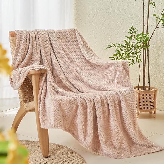 NEWCOSPLAY Super Soft Queen Blanket Taupe Premium Silky Flannel Fleece Leaves Pattern Lightweight Bed Blanket All Season Use (Taupe, Queen(90"x90"))