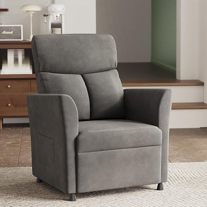 Claiks Power Recliner Chair for Adults, Adjustable Reclining Chair, Comfortable Recliner Couch with Side Pockets&Wire Remote Control, for Living Room, Home Theater, Bedroom, Linen Fabric, Dark Grey
