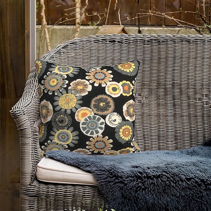 Outdoor Pillow Covers for Patio Furniture 20x20 Inch, Decorative Patio Throw Pillow Covers Set of 2, Modern Square Cushion Cases for Porch Garden Home Office,Black Yellow Crosby