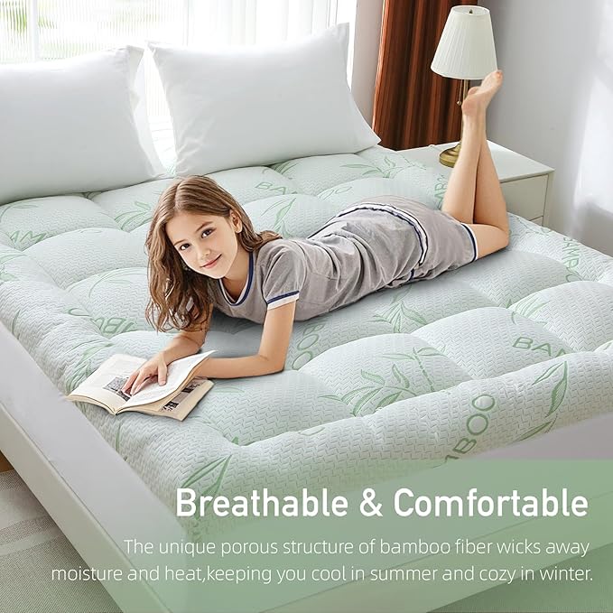 Extra Thick Mattress Topper Queen Size, Waterproof Soft Viscose Derived from Bamboo, Pillow Top Mattress Pad, Mattress Cover 1000GSM Filling with Deep Pocket for Back Pain Relief