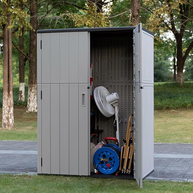 Outdoor Storage Shed Waterproof,Resin Storage Sheds Outdoor with Floor,Outdoor Storage Cabinet for Garage Storage, Pool Storage, Bike, Garden (57Cu.ft)