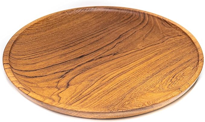 Rainforest Bowls Set of 4 10" Round Javanese Teak Wood Dinner Plates- Perfect for Everyday Use- Hot & Cold Friendly, Ultra-Durable, Premium Wooden Plates- Handcrafted by Indonesian Artisans