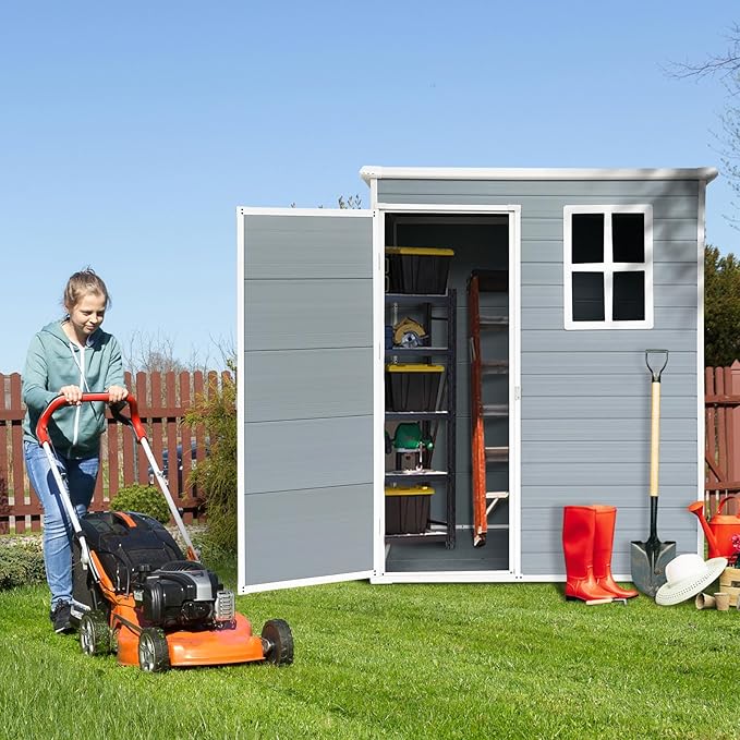 5' x 3' Resin Storage Shed Outdoor, PP Material & Strong Structure for All Weather, Plastic Garden Shed w/Window for Garden, Backyard, Poolside and Lawn, 15mm Thick PP Board - Light Grey