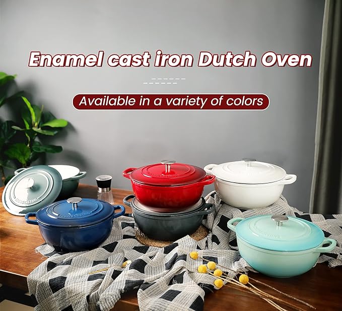 Enameled Cast Iron Dutch Oven Pot with Lid for Sourdough Bread Baking, Bread Dutch Ovens, Cooking Pots, 5 Quart, White