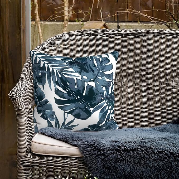 Outdoor Pillows for Patio Furniture 16x16 inch, Square Outdoor Throw Pillows with Inserts, Decorative Patio Pillows for Garden Couch Home Sofa Office Chair, Pack of 2, Palm Blue