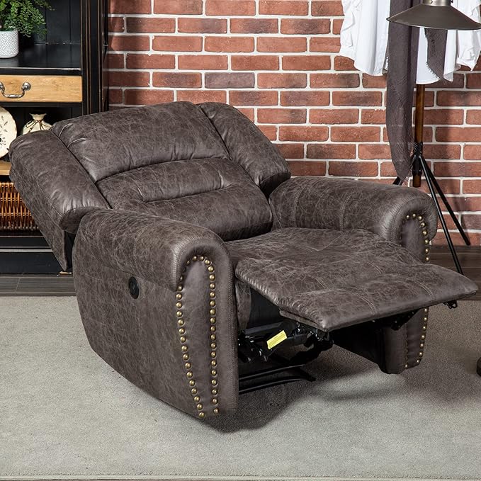 ANJ Electric Power Recliner Set of 2, Breathable Bonded Leather Reclining Chair Classic Home Theater Recliners Seating W/USB Port (Smoky Gray)