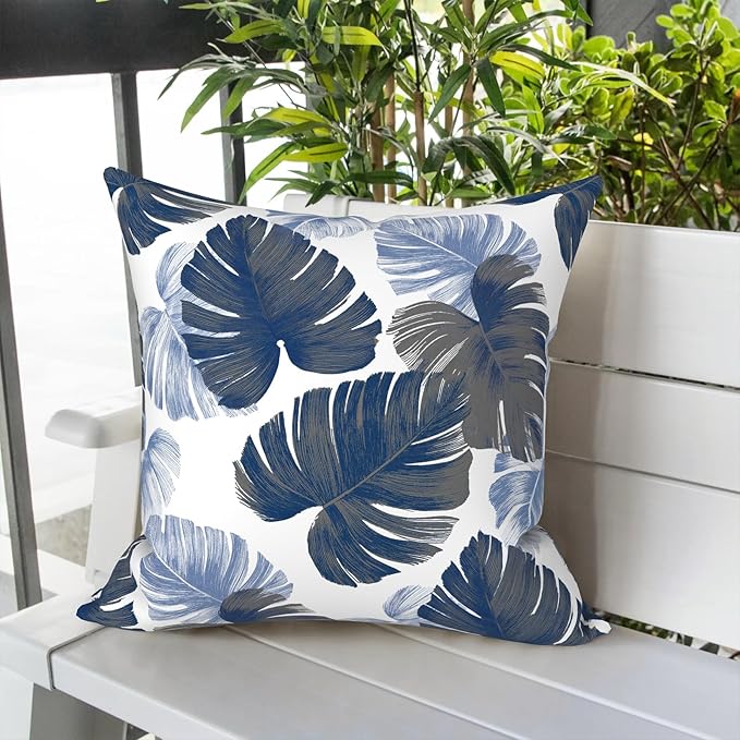 LVTXIII Outdoor Throw Pillow Covers 16 x 16 Inch, Covers ONLY Modern Cute Pattern Decorative Square Toss Pillow Case Pack of 2 for Home Patio Garden Sofa Bed Furniture, Monstera Blue
