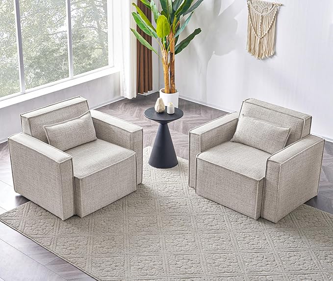 ELUCHANG Oversized Accent Chair Set of 2,Modern Boucle Sofa Chair with Strong Wood Frame,High Supportive & Soft Sponges,Comfy Upholstered Armchair Reading Chairs for Living Room Apartment,Oatmeal