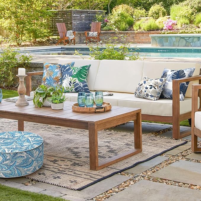 Outdoor Throw Pillows 16x16 Inch, Water Repellent Patio Pillows with Inners Set of 2, Outdoor Pillows for Patio Furniture Home Garden, Islamorada Blue Green