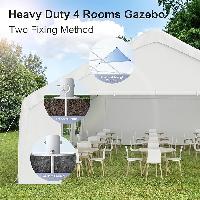 Morngardo 20'x26' Carports Clearance, Large Canopy Tent for Parties Heavy Duty Car Tent Metal Carport Portable Garage with Removable Sidewalls, White