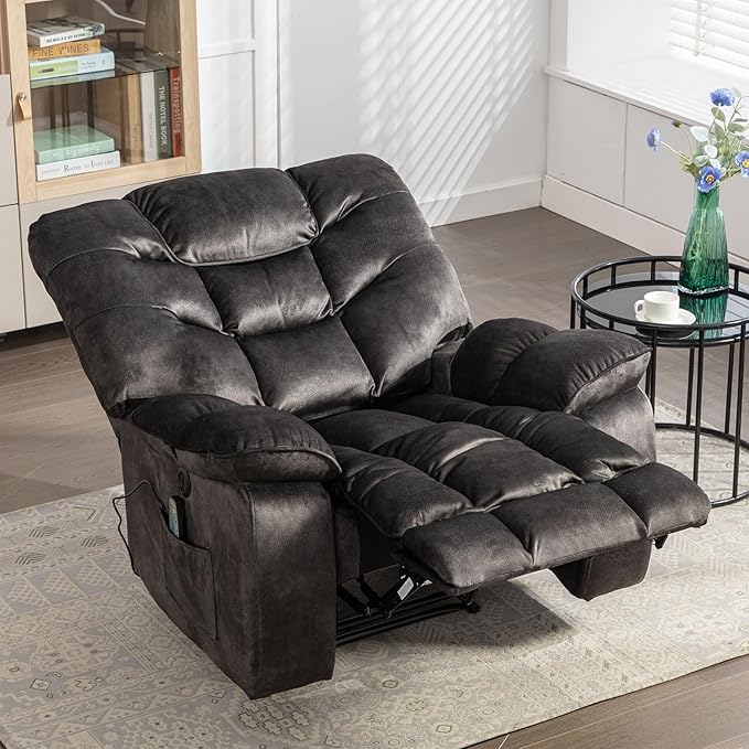 Oversized Power Recliner Chair with Massage and Heat Set of 2, 41" Wide Electric Reclining Chairs with USB Port, Breathable Fabric Overstuffed Reclining Sofa for Living Room Bedroom