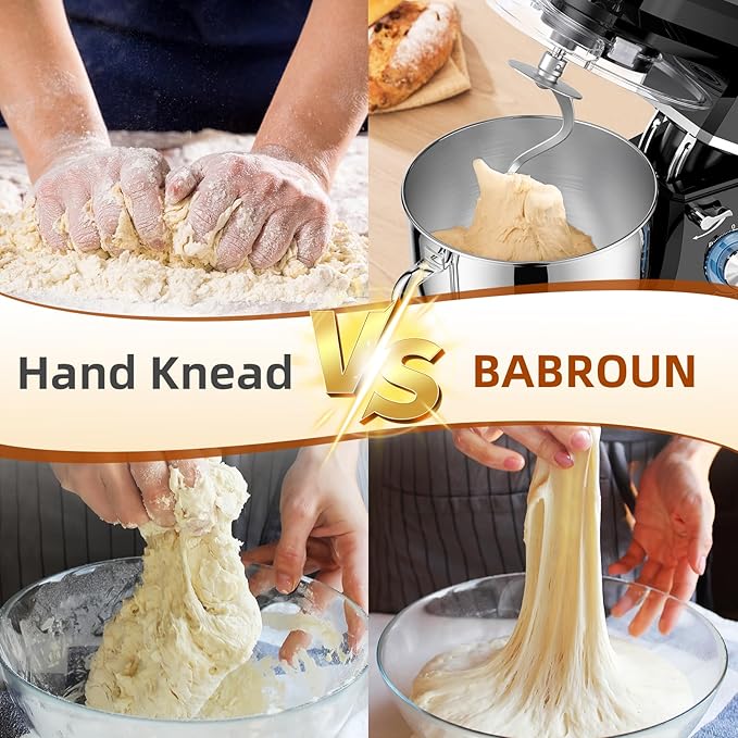 8.45 QT Stand Mixer - 660W 6 Speed Large Capacity Kitchen Electric Mixer with Whisk Dough Hook Mixing Beater Household Food Mixer for Baking Cakes Cookie Bread Salad (Black)