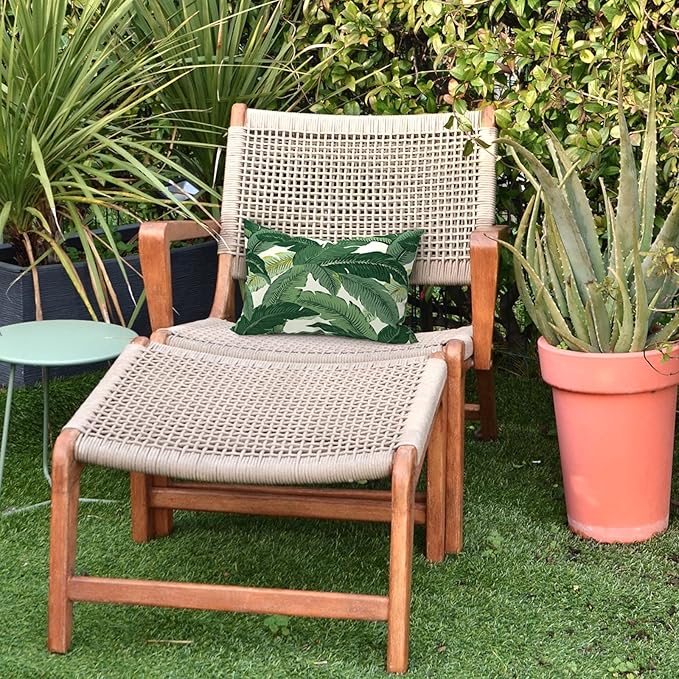 LVTXIII Set of 2 Patio Lumbar Pillows, 12”x20” Fade Resistant Outdoor Lumbar Pillow with Inners, Fluffy Decorative Garden Lumbar Cushions for Home Patio Coach Sofa Use, Swaying Palms Green