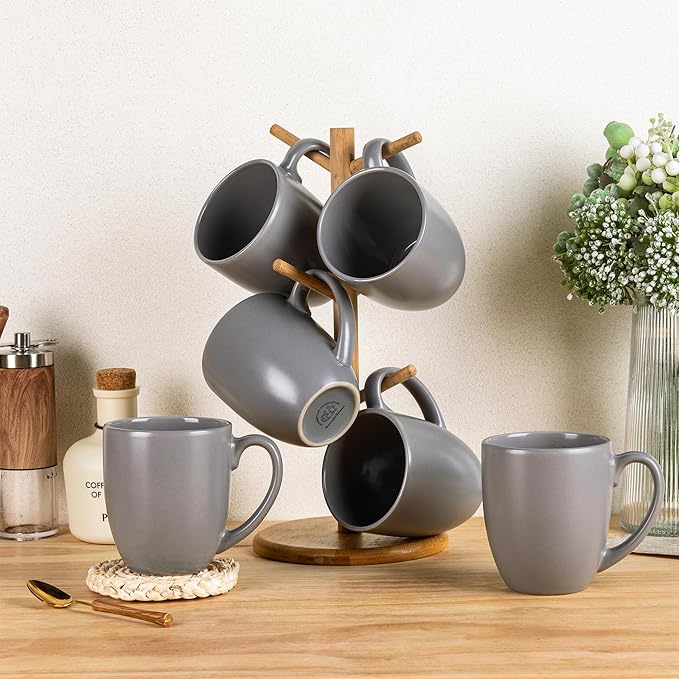 GBHOME 16oz Coffee Mugs Set of 6, Large Ceramic Coffee Mugs for Man, Woman, Dad, Mom, Modern Coffee Mugs Set with handle for Tea/Latte/Cappuccino/Milk/Cocoa. Dishwasher&Microwave Safe,Matte Grey