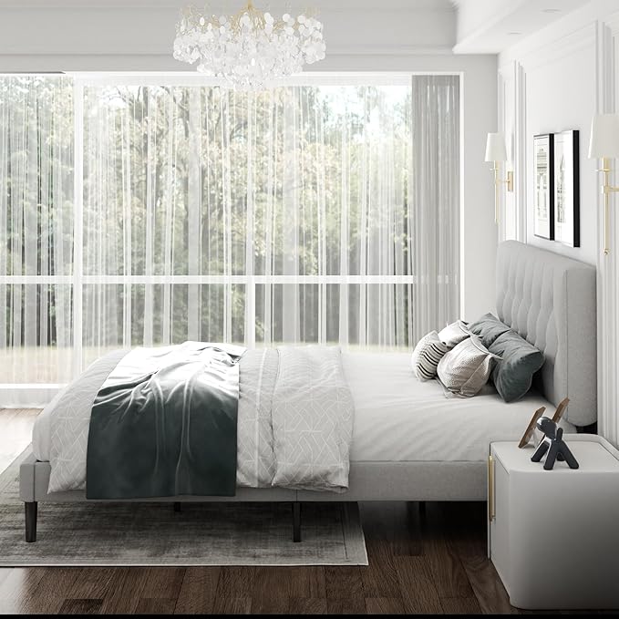 King Size Platform Bed Frame with Upholstered Headboard, Button Tufted Design, Strong Wooden Slats, No Box Spring Needed, Easy Assembly, Noise Free