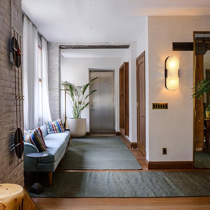 2 Light Natural Oval Alabaster Marble Bathroom 15 Inch Wall Sconce Modern Concise Style Wall Light Fixtures,Oil Rubbed Bronze Finish for Bedroom Hallway Bedside Living Room