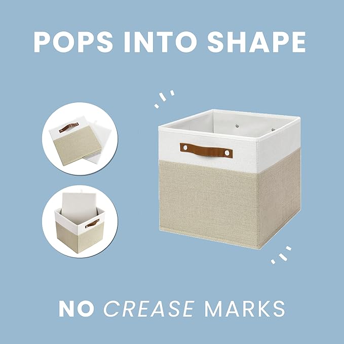 OrganiHaus 11x11 Fabric Cubes Storage Bins Set of 4, Foldable Collapsible Fabric Storage Bins for Organizer, Cubbies Organizer for Kallax, Linen Cube Shelf Baskets, Toy Organizing boxes - Grey/White