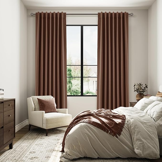 Guken Blackout Curtains 120 Inch Length 2 Panels Set for Living Room Bedroom Back Tab Thermal Insulated 100% Black Out Linen Drapes Room Darkening Window Curtains 120 Inches Long,Rustic Brown