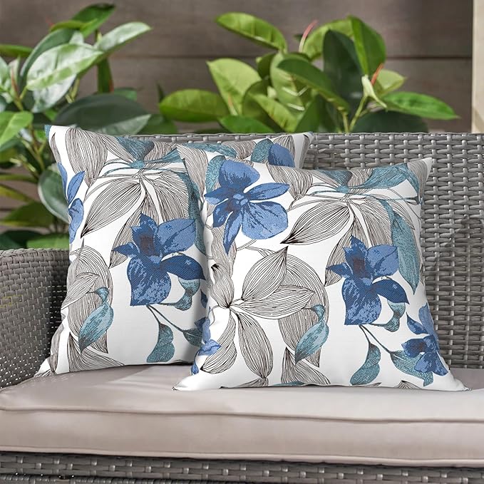 LVTXIII Outdoor Throw Pillow Covers 16 x 16 Inch, Covers ONLY Modern Cute Pattern Decorative Square Toss Pillow Case Pack of 2 for Home Patio Garden Sofa Bed Furniture, Clemens Noir Blue