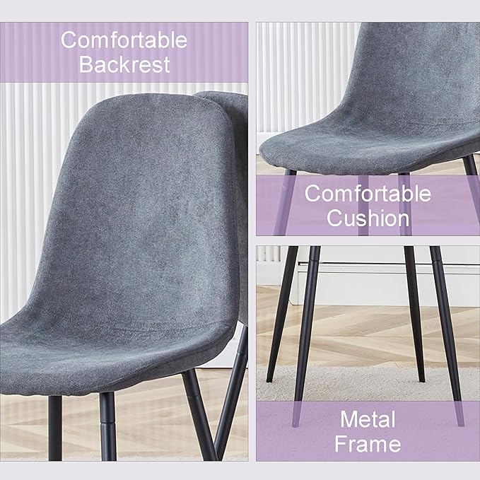 45 Inch Round Dining Table Set for 4, 5 Piece Kitchen Table and Chairs Set, Black Faux Marble Table Top, Small Space Dining Set for Apartment or Dining Room