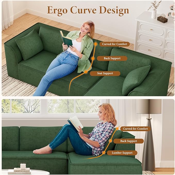 Vesgantti 106" Cloud Sectional Couch with Chaise, Deep Seat Modular Sectional Sofa Chenille Memory Foam Sofa Boneless Couches for Living Room Bedroom, No Assembly Required (Green, Right-Facing Chaise)