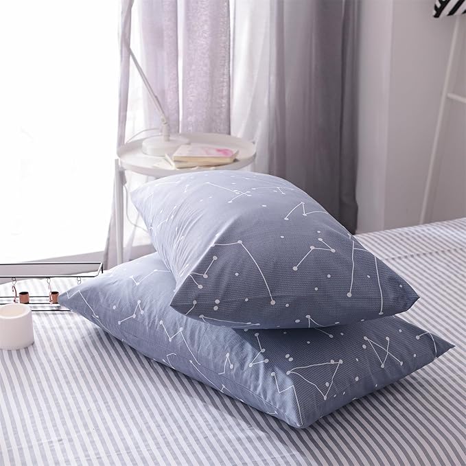 mixinni Navy Blue Comforter King Size Fluffy Geometric Constellation Patterned Comforter Set 3 Pieces 1 Soft Comforter and 2 Matching Pillow Shams-King Size
