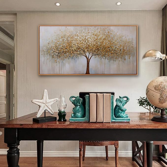 Wall Art Abstract Gold Tree of Life Framed Modern Artwork Canvas Painting Textured Tree Pictures Wall Decor for Living Room Bedroom Dining Room Home Office Decor 24"x48" with Framed