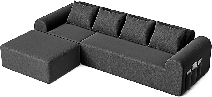 105.5" Cloud Sectional Couch with Ottoman & 4 Pillows, L Shaped Couches Boneless Sofa for Living Room, Chenille Fabric Deep Seat Comfy Couch, No Assembly Required, 72h to Restore