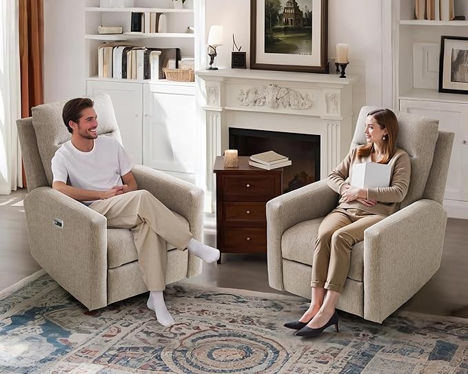 Power Nursery Rocking Chairs, 270° Oversized Swivel Rocker Recliner w/USB & Type-C Charging Port, Rotating Rocking Reclining Nursing Chair for Breastfeeding, Living Room,Bedroom,Brown