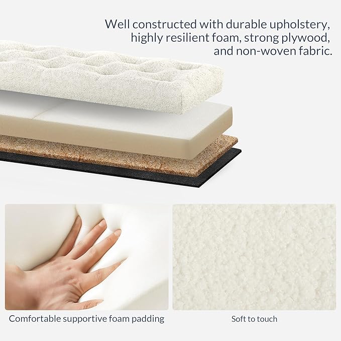 BELLEZE 47" Storage Ottoman, Storage Bench with Safety Close Hinge, Linen Button-Tufted Ottoman for Living Room, Entryway, Hallway, Foot Rest, Support 300lbs - White