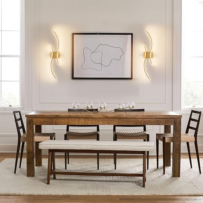 Battery Operated Wall Sconces Set of Two with Remote Control, Stepless Colors 3000K-6000K & Dimming, LED Gold Wireless Wall Light for Living Room, Hallway, Bedroom, 27.5 Inch (2 Pack)