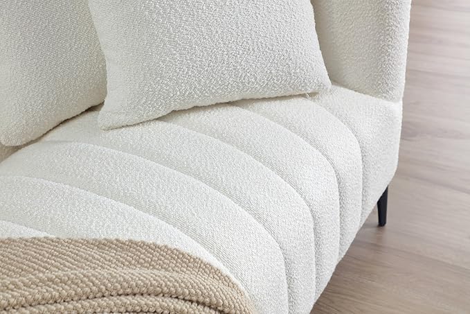 Get Set Style Modern Accent Sofa,Tufted Boucle Upholstered Sherpa Deep Seat Cloud Sofas,Comfy 3 Seater Couch with 2 Pillows for Living Room Apartment Office Lounge Studio (White)