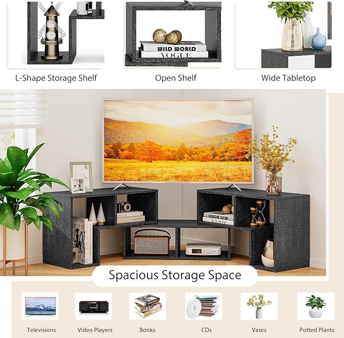 Tangkula 3 Pieces Console TV Stand, Free-Combination Entertainment Center for 50 55 60 65 Inch TV, Minimalist Modern TV Table Media Stand, DIY Open Storage Bookcase for Living Room (Black Wood Grain)