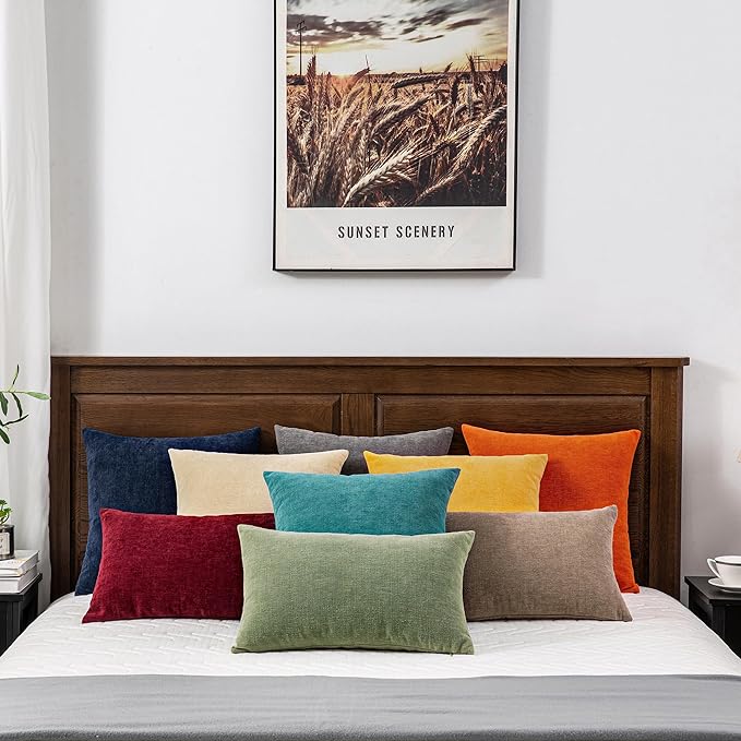 GAWAMAY Decorative Square Throw Pillow Covers 18"x18" Inch Set of 2, Super Soft Chenille Pillows Farmhouse Fall Pillowcase for Living Room Bedroom Sofa Couch Cushion Cover Beige 45x45cm (No Insert)