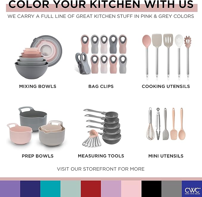 COOK WITH COLOR Prep Bowls with Lids- Wide and Deep Nesting Plastic Small Mixing Bowl Set with Lids, 12 Piece Set - Deep Bowls, Grey/Pink