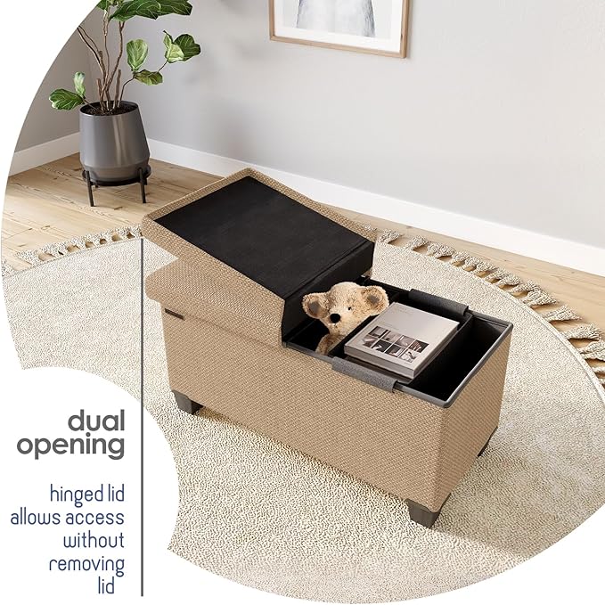 STORAGEBUD Storage Ottoman Bench with Bins, 30-in Storage Bench for Bedroom End of Bed, Folding Foot Rest Ottoman for Living Room Max 660lbs, Fabric Ottomans, Taupe