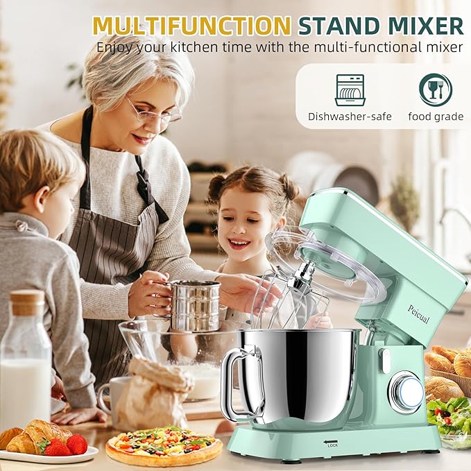 Stand Mixer, 6QT 10+P Speed Tilt-Head Kitchen Electric Mixer, Food Mixer with Stainless Steel Bowl, Dough Hook, Flat Beater, Wire Whisk, Splash Guard for Daily Use -Green