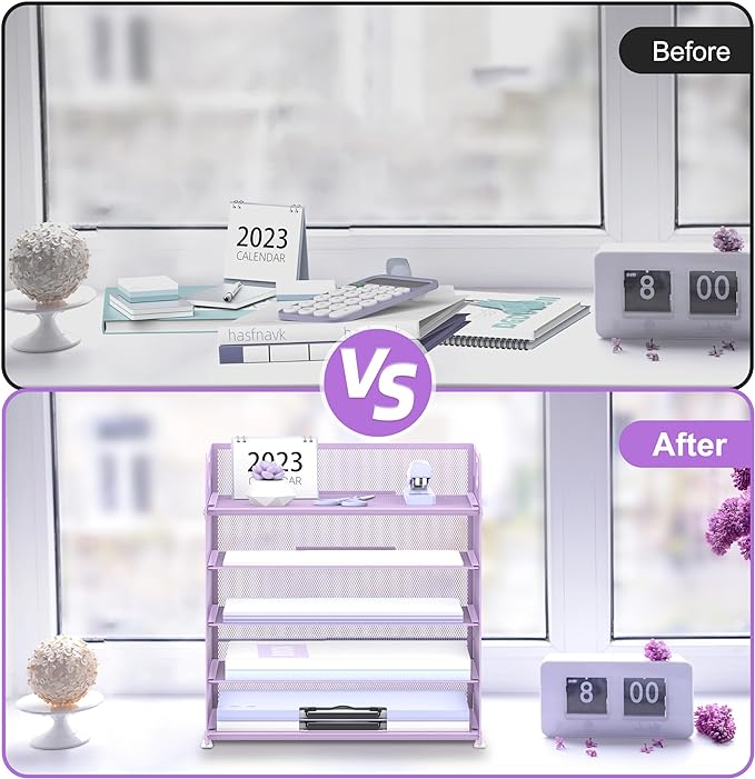 Supeasy 5 Trays Paper Organizer Letter Tray with Handle-Mesh Desk File Organizer, Paper Sorter Desk Organizer for Office, Home or School