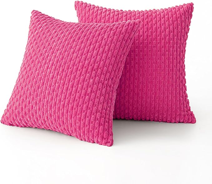 MIULEE Throw Pillow Covers Soft Corduroy Decorative Set of 2 Boho Striped Pillow Covers Pillowcases Farmhouse Home Decor for Spring Couch Bed Sofa Living Room 20x20 Inch Hot Pink